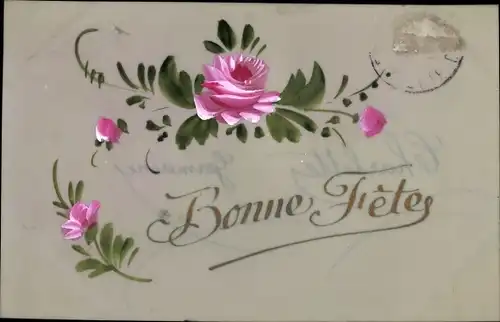 Zelluloid Ak Glückwunsch, Bonne Fete, Blumen