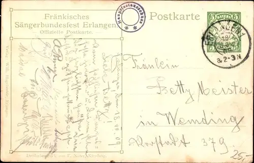 Künstler Ak Röger, C., Erlangen Mittelfranken Bayern, 11. Fränkisches Sängerbundesfest 1909, Wappen