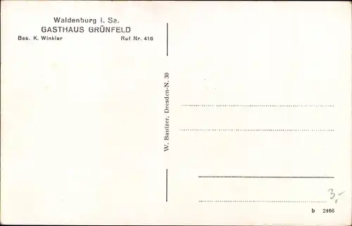 Ak Grünfeld Waldenburg in Sachsen, Gasthof Grünfeld