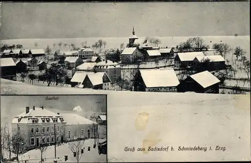 Ak Sadisdorf Dippoldiswalde im Osterzgebirge, Gasthof, Ort im Schnee, Winter