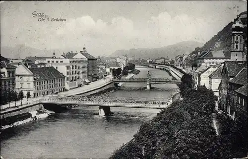 Ak Graz Steiermark, Die 3 Brücken