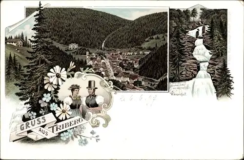 Litho Triberg im Schwarzwald, Panorama, Wasserfall