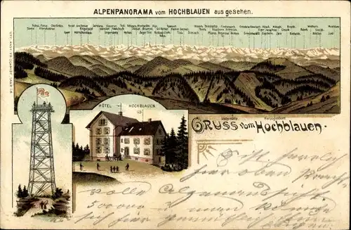 Litho Blauen Badenweiler im Schwarzwald, Hochblauen, Alpenpanorama, Hotel