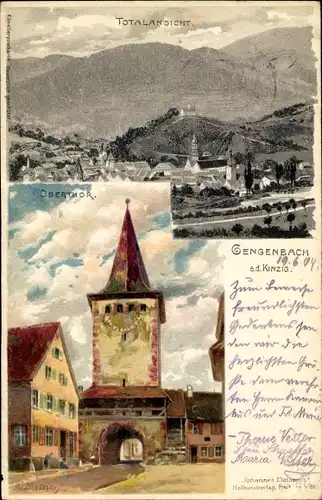 Künstler Litho Münch, C., Gengenbach Kinzig Ortenaukreis, Obertor, Totalansicht der Ortschaft