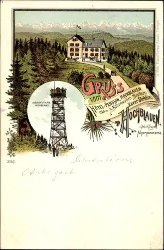 Litho Badenweiler im Kreis Breisgau Hochschwarzwald, Hotel Hochblauen