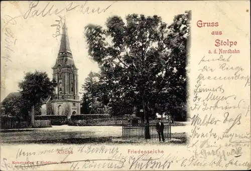 Ak Stolpe Hohen Neuendorf Oberhavel, Kirche, Friedenseiche