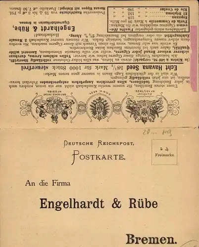 Klapp Ak Hansestadt Bremen, Engelhardt & Rübe, Zigarrenfabrik