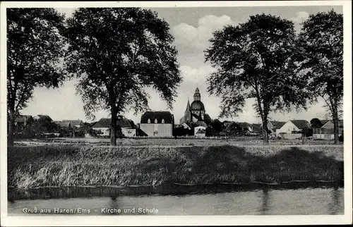 Ak Haren an der Ems, Kirche und Schule