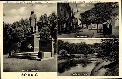 Ak Haselünne im Emsland, Bödiker Denkmal, Steintorstraße, Hasepartie