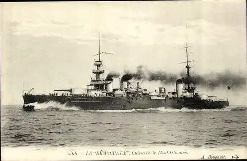 Ak Französisches Kriegsschiff La Democratie, Cuirasse