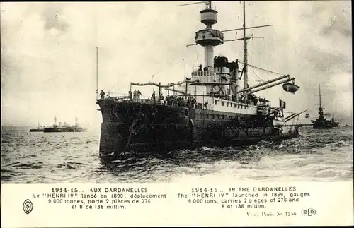 Ak Französisches Kriegsschiff Le Henri IV, Aux Dardanelles