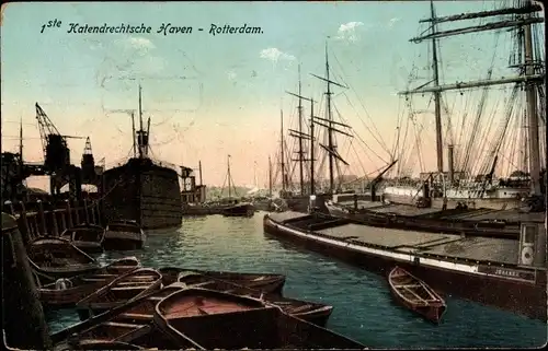 Ak Rotterdam Südholland Niederlande, 1ste Katendrechtsche Haven, Hafenpartie