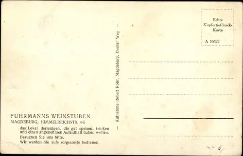 Ak Magdeburg an der Elbe, Fuhrmanns Weinstuben, Himmelreichstraße 4-5