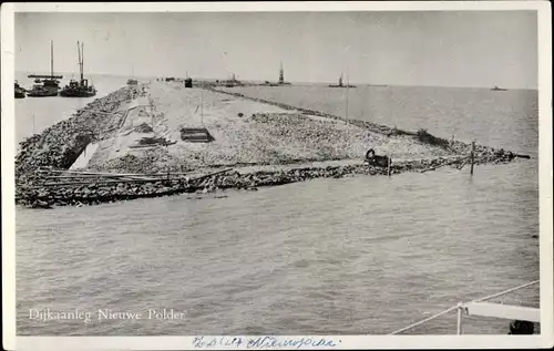 Ak Harderwijk Gelderland, Dijkaanleg Nieuwe Polder, Rondvaart langs de Zuiderzeewerken
