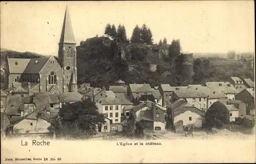 Ak Laroche La Roche en Ardennes Wallonien Luxemburg, L'Eglise et le chateau