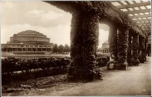 Ak Wrocław Breslau Schlesien, Jahrhunderthalle mit Pergola