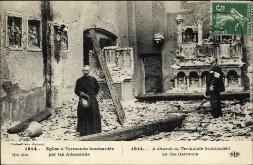 Ak Termonde Dendermonde Ostflandern, 1914, Eglise bombardee par les Allemands