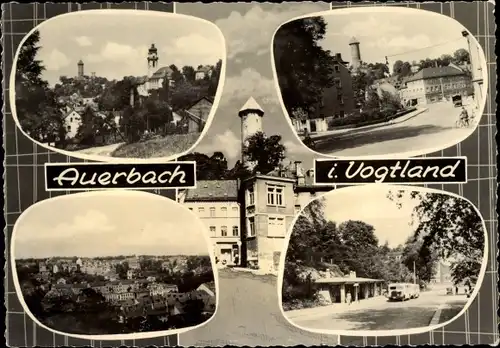 Ak Auerbach im Vogtland, Kirche, Turm,  Panorama, Straßenpartie