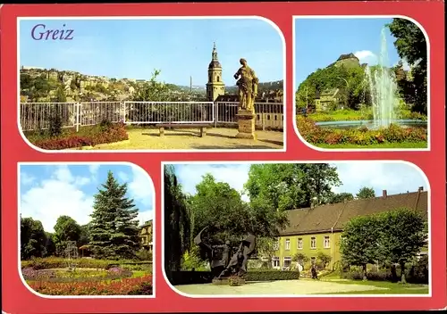 Ak Greiz im Vogtland, Schanzengarten am Oberen Schloss, Karl-Liebknecht-Platz, Goethepark, Leninpark
