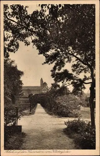 Ak Speyer am Rhein, Kloster St. Magdalena, Pensionat, Blick auf den Kaiserdom vom Klostergarten