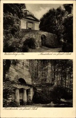 Ak Waldenburg in Sachsen, Mausoleum im fürstlichen Park, Hirschtränke