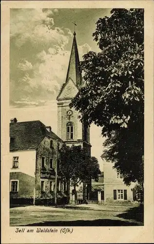 Ak Zell am Waldstein Oberfranken, Blick auf Gasthof rotes Ross und Kirche