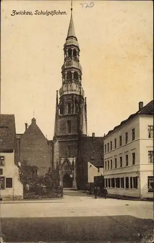 Ak Zwickau in Sachsen, Schulgässchen, Kirchturm
