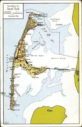 Landkarten Ak Insel Sylt, Westerland, List, Hindenburgdamm, Föhr