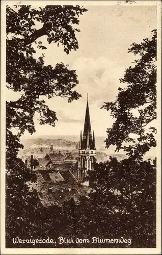 Ak Wernigerode am Harz, Blick vom Blumenweg, Kirchturm
