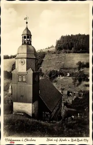 Ak Wildemann Clausthal Zellerfeld im Oberharz, Blick auf die Kirche und Zick-Zack-Weg