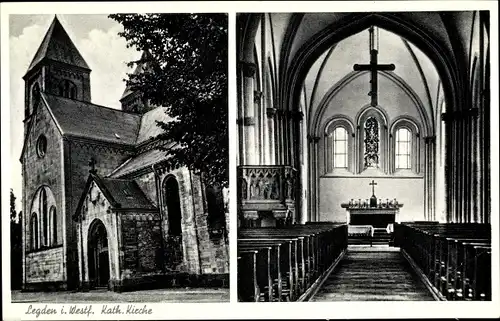 Ak Legden im Münsterland Westfalen, Kath. Kirche Außenansicht, Innenansicht, Kanzel, Altar