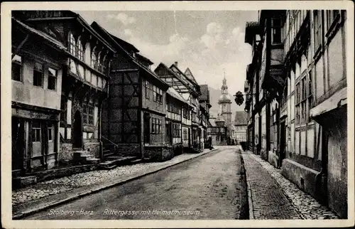 Ak Stolberg im Harz, Rittergasse mit Heimatmuseum, Kirchturm