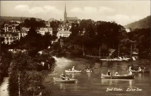 Ak Bad Elster im Vogtland, Louisa See, Ruderboote, Kirche