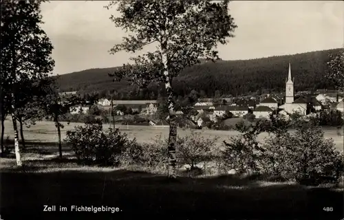 Ak Zell im Fichtelgebirge, Panorama, Kirchturm