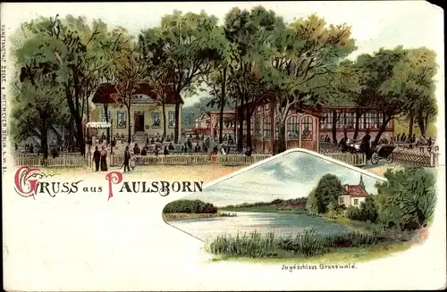 Litho Berlin Zehlendorf Dahlem, Paulsborn, Jagdschloss Grunewald, Gäste, Terrasse