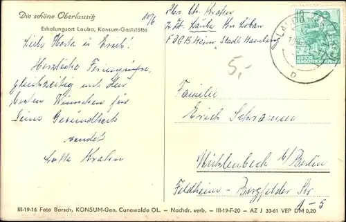 Ak Lauba Lawalde in der Lausitz, Konsum-Gaststätte, Außenansicht