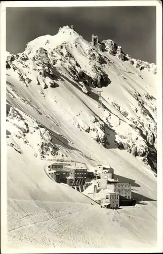 Ak Schneefernerhaus, Hotel, Bayer. Zugspitzbahn, Gipfelbahn, Gipfelstation, Winter
