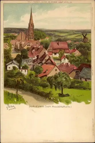 Künstler Litho Schleswig an der Schlei, Blick vom Aussichtsturm