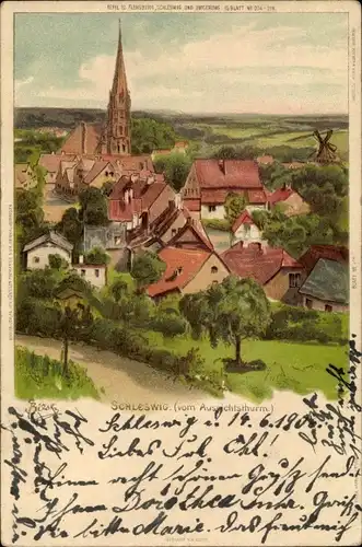 Künstler Litho Schleswig an der Schlei, Blick vom Aussichtsturm