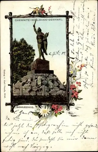 Passepartout Ak Schleswig an der Schlei, Chemnitz-Bellmann Denkmal