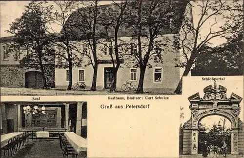 Ak Petersdorf Jacobsdorf Brandenburg, Schlossportal, Gasthaus Curt Schulze, Saal