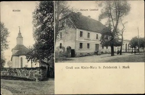 Ak Klein Mutz Zehdenick in der Mark, Kirche, Meiers Gasthof