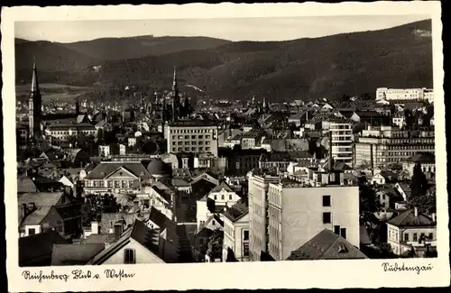 Ak Liberec Reichenberg Stadt, Vogelschau auf die Stadt, Hochhäuser