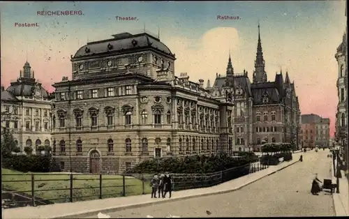 Ak Reichenberg in Böhmen Liberec Tschechien, Postamt, Rathaus, Theater