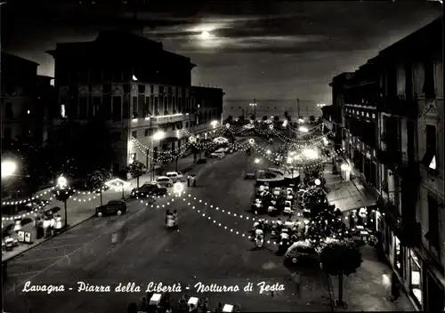 Ak Lavagna Liguria Italien, Liberta Platz, Festnacht