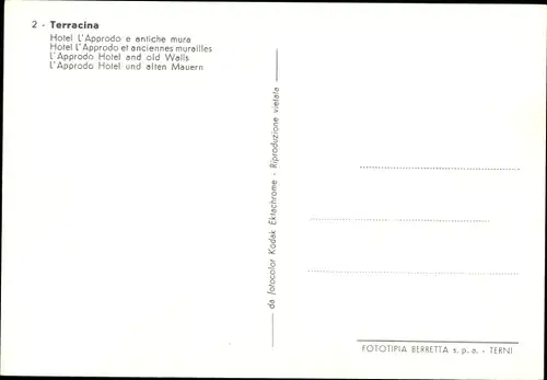 Ak Terracina Lazio, L'Approdo Hotel und alte Mauern, Kutsche