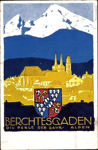 Wappen Künstler Ak Berchtesgaden in Oberbayern, Perle der Bayr. Alpen