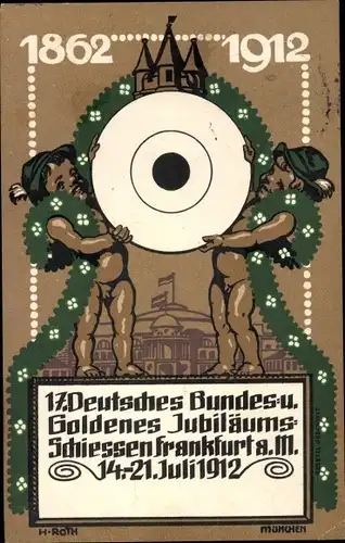 Künstler Ak Roth, H., Frankfurt am Main, 17. Deutsches Bundesschießen 1912, Zielscheibe