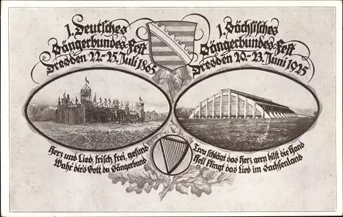 Passepartout Ak Dresden, 1. Sächsisches Sängerbundfest 1925, Jubiläum Sängerbundesfest 1865
