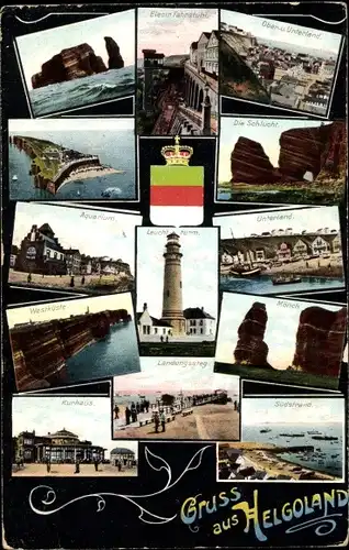 Ak Nordseeinsel Helgoland, Westküste, Aquarium, Südstrand, Mönch, Fahrstuhl, Kurhaus